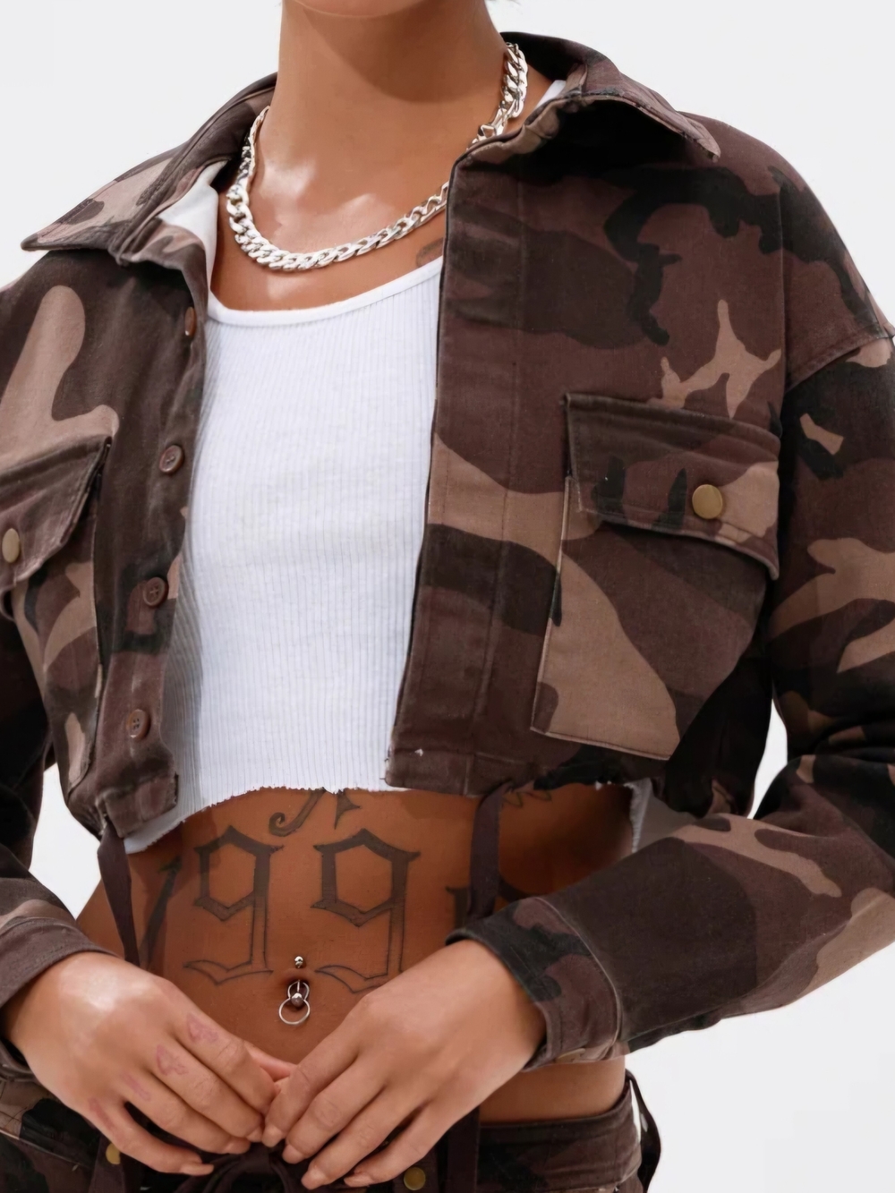 AKIRA Brown Camouflage Cropped Utility Jacket
